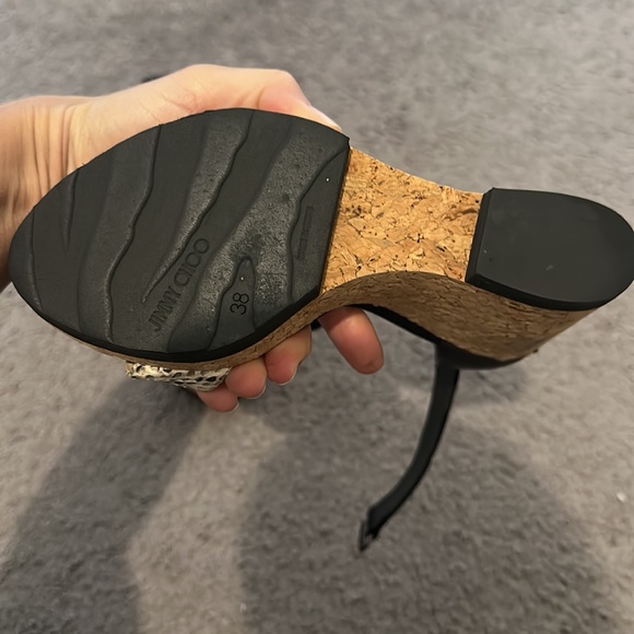 Jimmy Choo Neston Snakeskin Cork Wedge Sandals - Picture 3 of 3